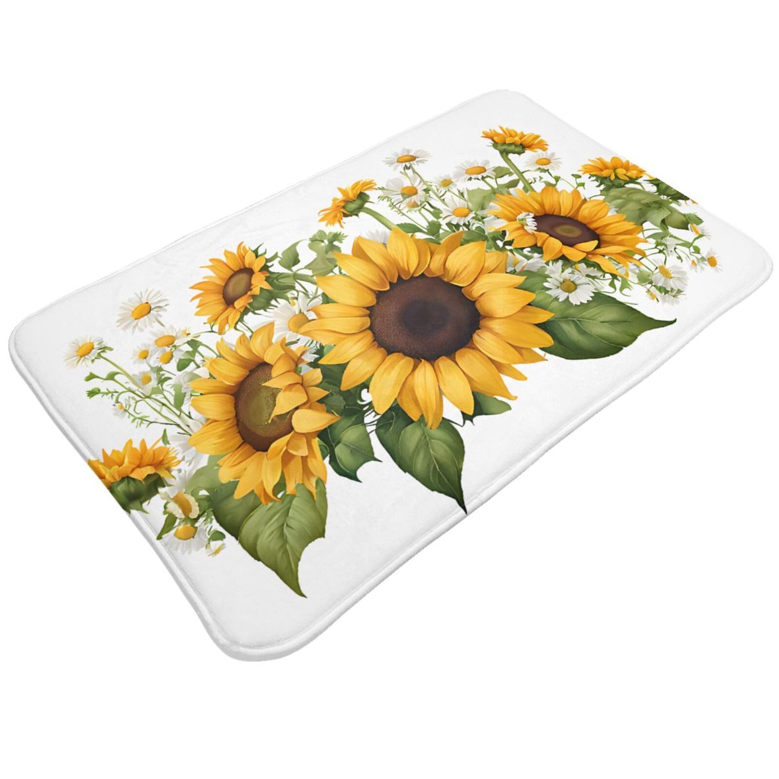 Yellow Sunflowers and White Flowers Print Living Room Bathroom Kitchen Anti Slip and Absorbent Carpet, Indoor Entrance Door Muddy Floor Mat, Ultra Soft Washable Carpet 21x31.5 Inches