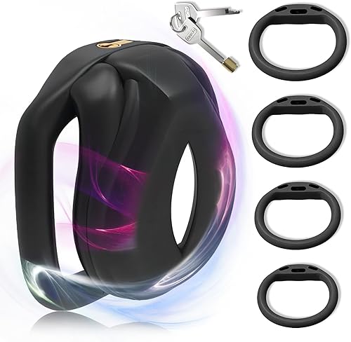 Jaula plana de castidad con bloqueo invisible empotrado y 4 anillos extraíbles en diferentes tamaños SM masculino adulto juguetes sexuales jaula