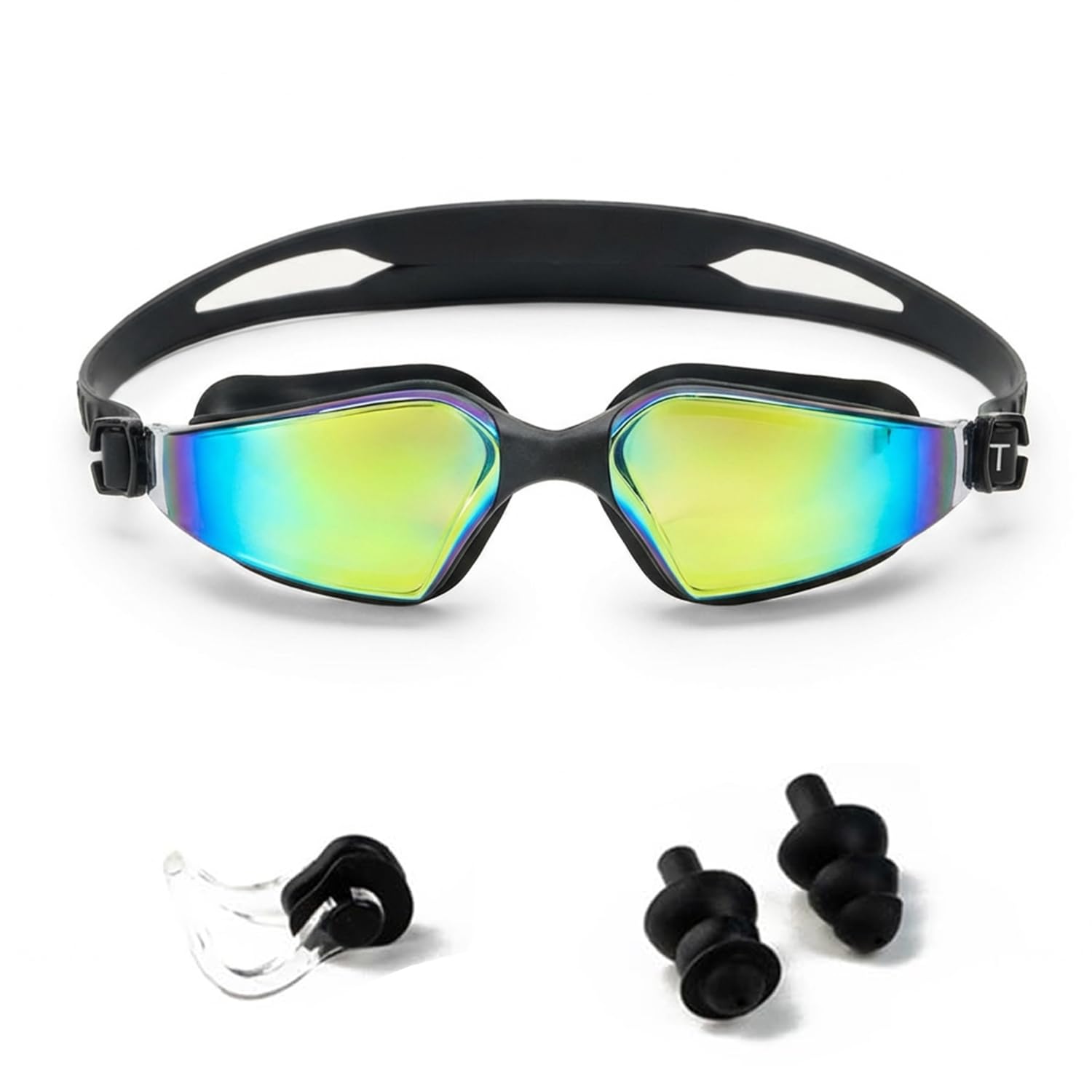 boldfit swimming goggles for men & women with adjustable strap, swimming goggles for women air tight & for adults with ear & nose plug swim cap set- black