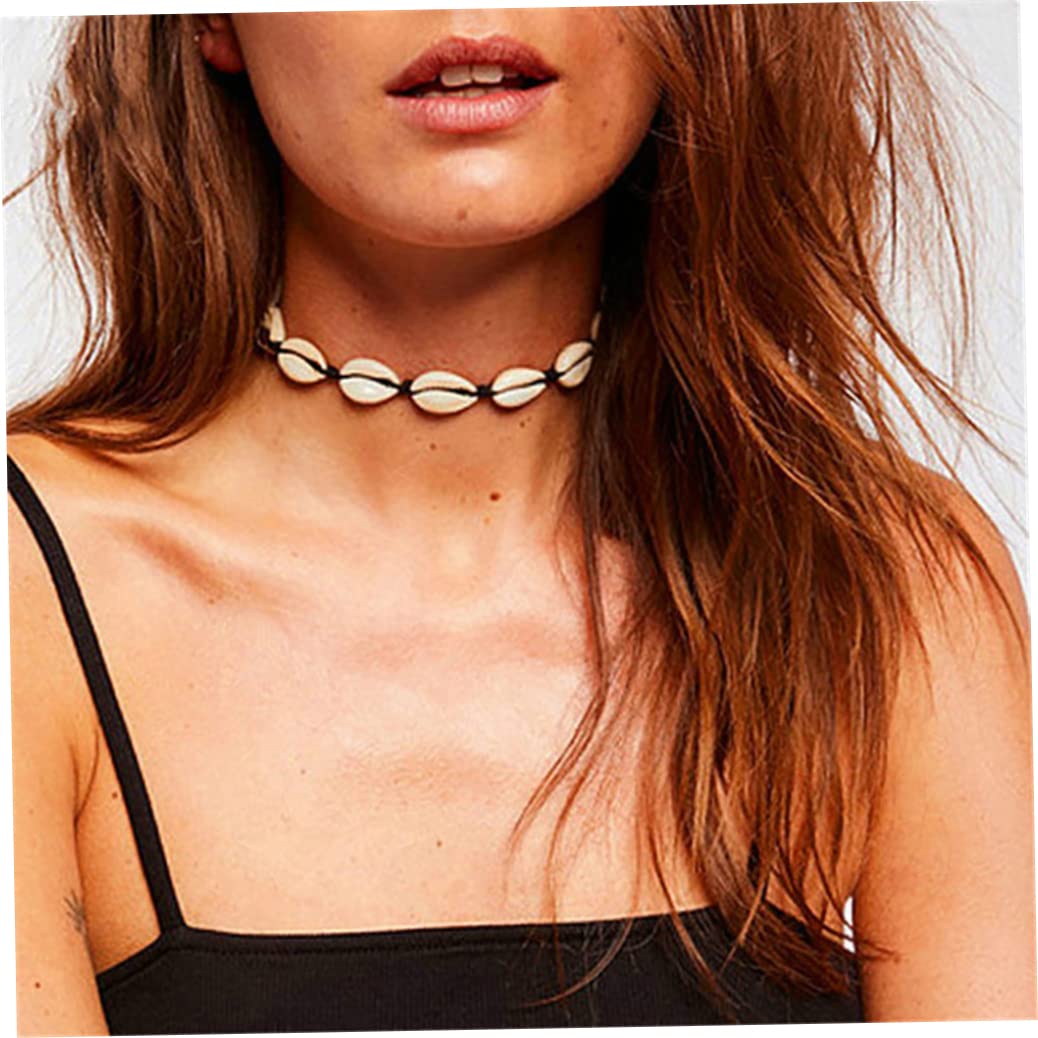 MILEVO Collane, Ciondolo, 1 Set Collana Conchiglia Naturale Bracciale Regolabile Collana Girocollo Conchiglia Hawaiana Gioielli Fatti A Mano con Corda for La Spiaggia Estiva (Nero),Collana