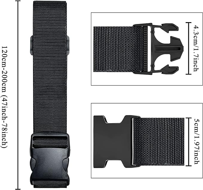 Image of Luggage Straps: Secure Your Belongings, Made Seat Belt Material Size 2 inch X6.5FT Color + 1 ADD A Baggage Belt(1 inchX20 inch Black) (Black, 4 Pack)