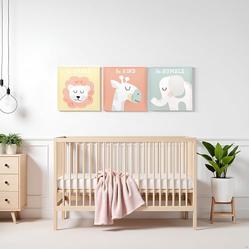 Miniatura 5 de tiny ideas Lienzo decorativo de animales pastel, sé valiente, sé amable, sé humilde, género neutro decoración de pared para guardería, regalo para