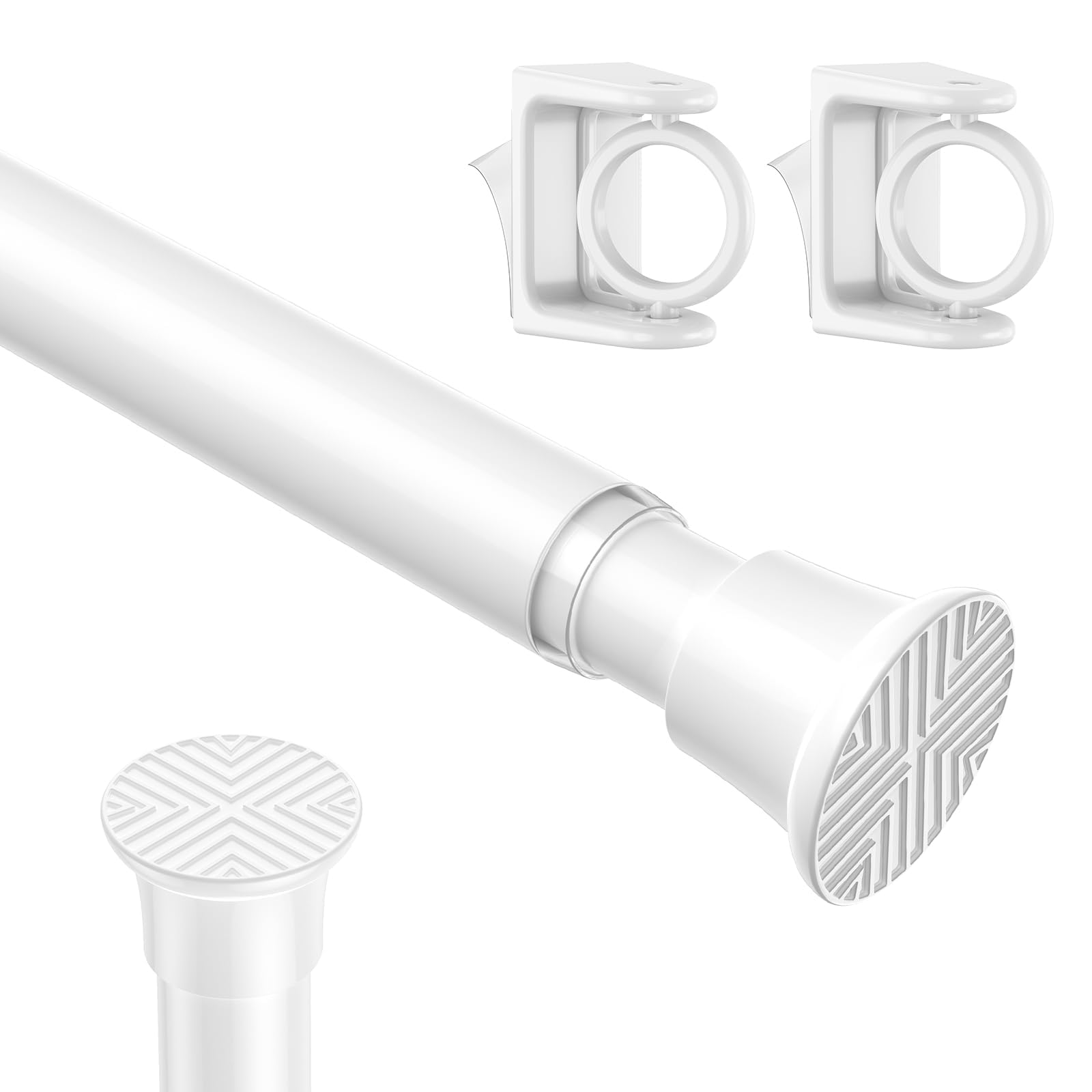 1PCS Spring Tension Curtain Rods 23 to 48 Inch White Tension Rod Spring Curtain Rod Short Curtain Rod Tension Adjustable Curtain Rods for Window, (With One Set Rod Holder) — image 1
