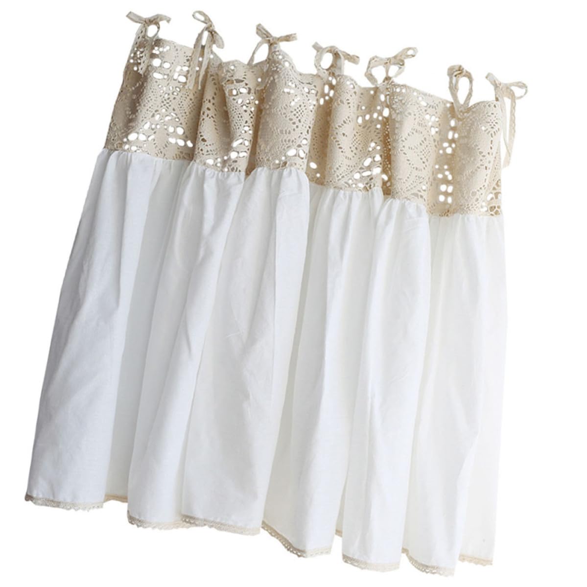 Rideau court coton blanc décoratif crochet pour brise-bise cuisine