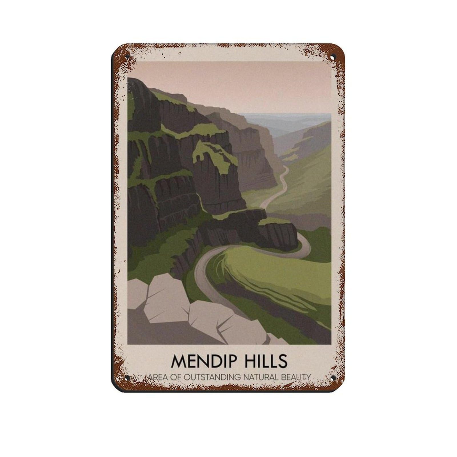 Lxwnze 20L X 30W Cm Mendip Hills Aonb Poster, Somerset Tin Sign Vintage Metal Pub Club Cafe Bar Home Wall Art Decoration Poster Retro 8X12inch(20X30cm)
