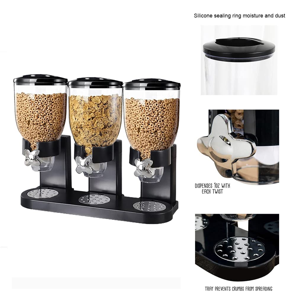 Dispenser per cereali triplo dispenser per cereali, dispenser per riso da cucina, dispensabile per alimenti secchi, peso singolo e per colazione, cereali, farina d'avena, secchiello di riso,