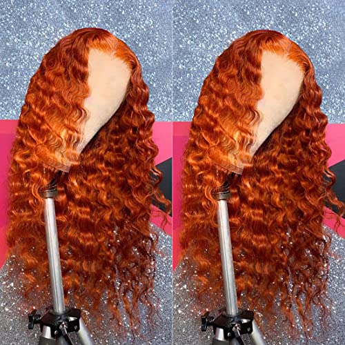 Giannay Orange Curly Wigs for Black Women Long Loose Wave Synthetic Wig Heat Resistant Fiber 180% Density Middle Part Loose Wave Orange Wig 24"