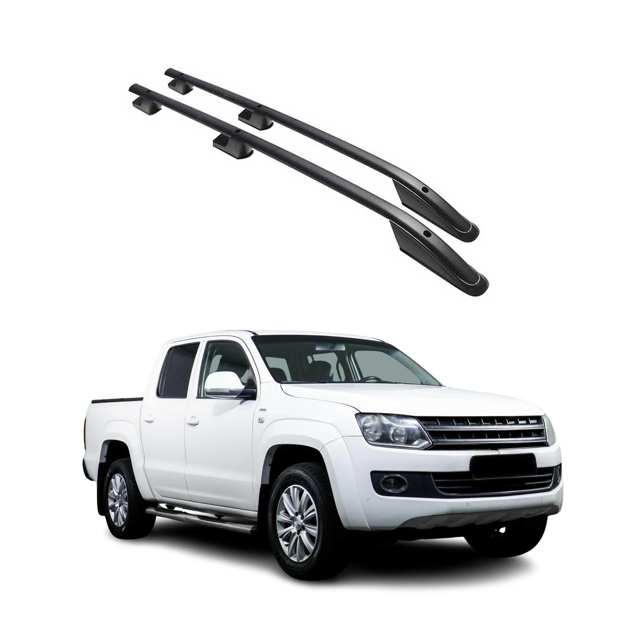 OMAC Alu Dachreling Querträger kompatibel mit VW Amarok DoubleCab 2010-2022 ABE Schwarz 2tlg