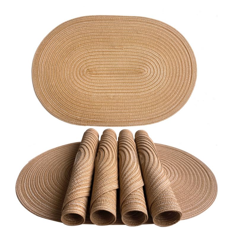 Juego de 6 manteles individuales trenzados ovalados, resistentes al calor, antideslizantes, para mesa de cocina y comedor (beige, 45,7 x 30,5 cm)