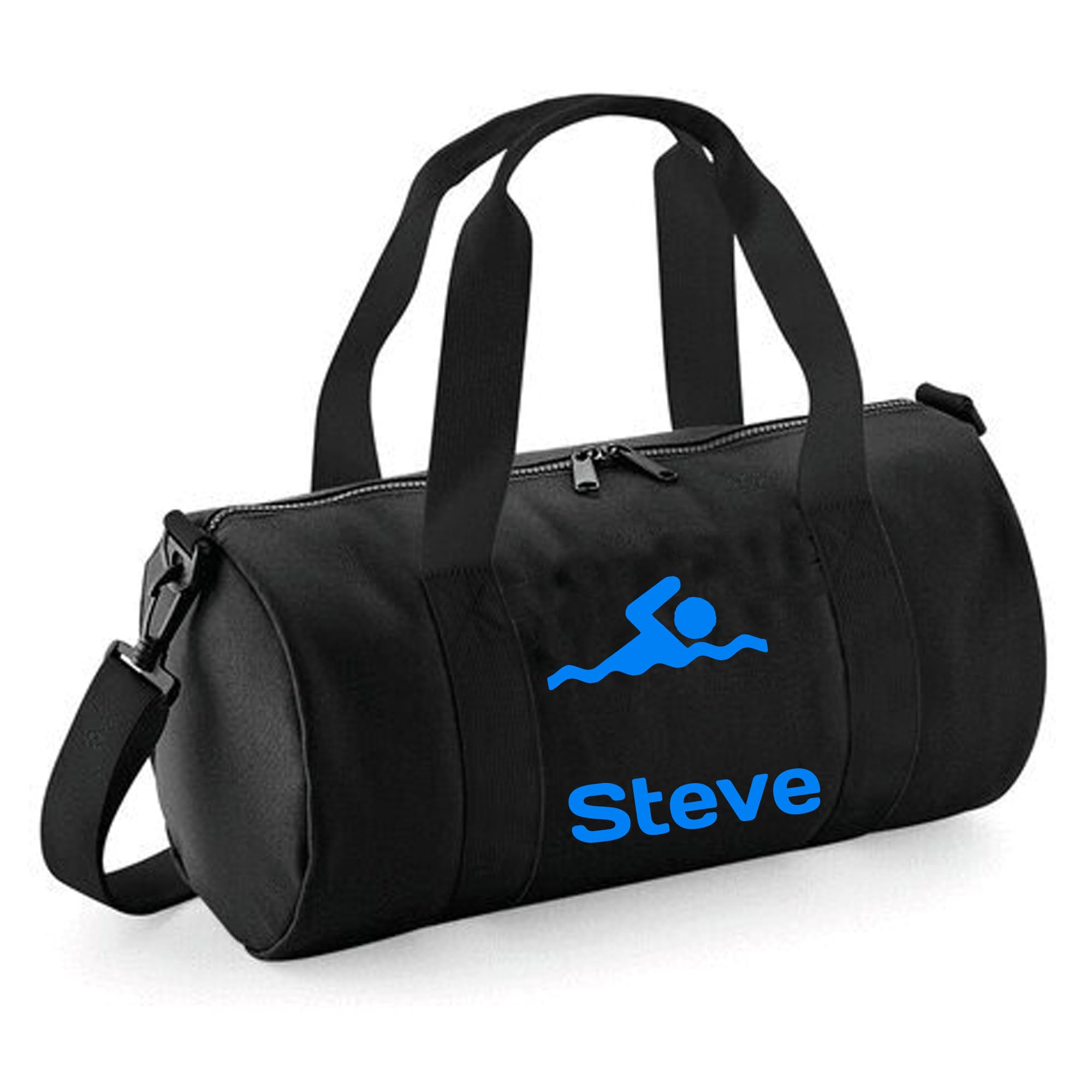 Personalised Swimming Barrel Bag Sports Holdall for Boys & Girls, 12L Durable Gym Bag Training Kit Bag, 20x20x40cm Stylish Sports Equipment Storage - Black