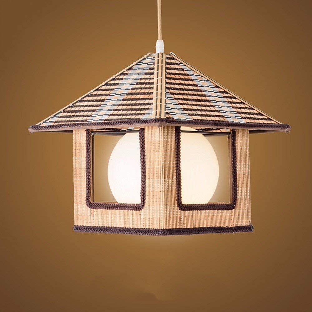 Lampa świetlna w stylu rustykalnym Lampa rattanowa Żyrandol Vintage Bambusowy pleciony Lekki charakter Lampa wisząca Średnica 36 * 29 cm Dekoracja restauracji Przytulna