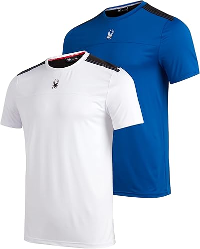 Spyder Camisas atléticas para hombre, paquete de 2 camisetas elásticas de rendimiento de manga corta Dri Fit para hombre, ropa de entrenamiento de