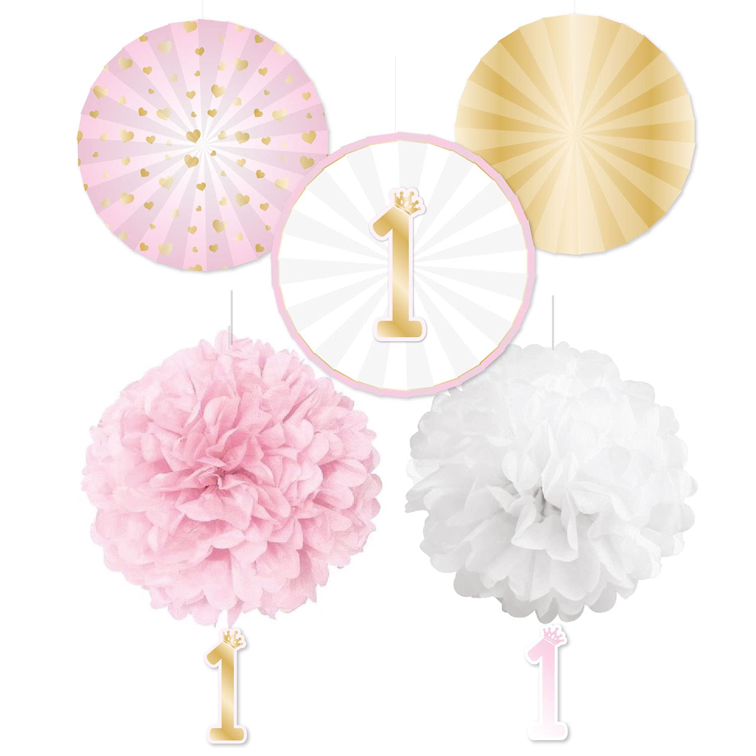 Amscan 9910313 - Baby Pink 1st Birthday Party Decorations Kit - 5 Pack