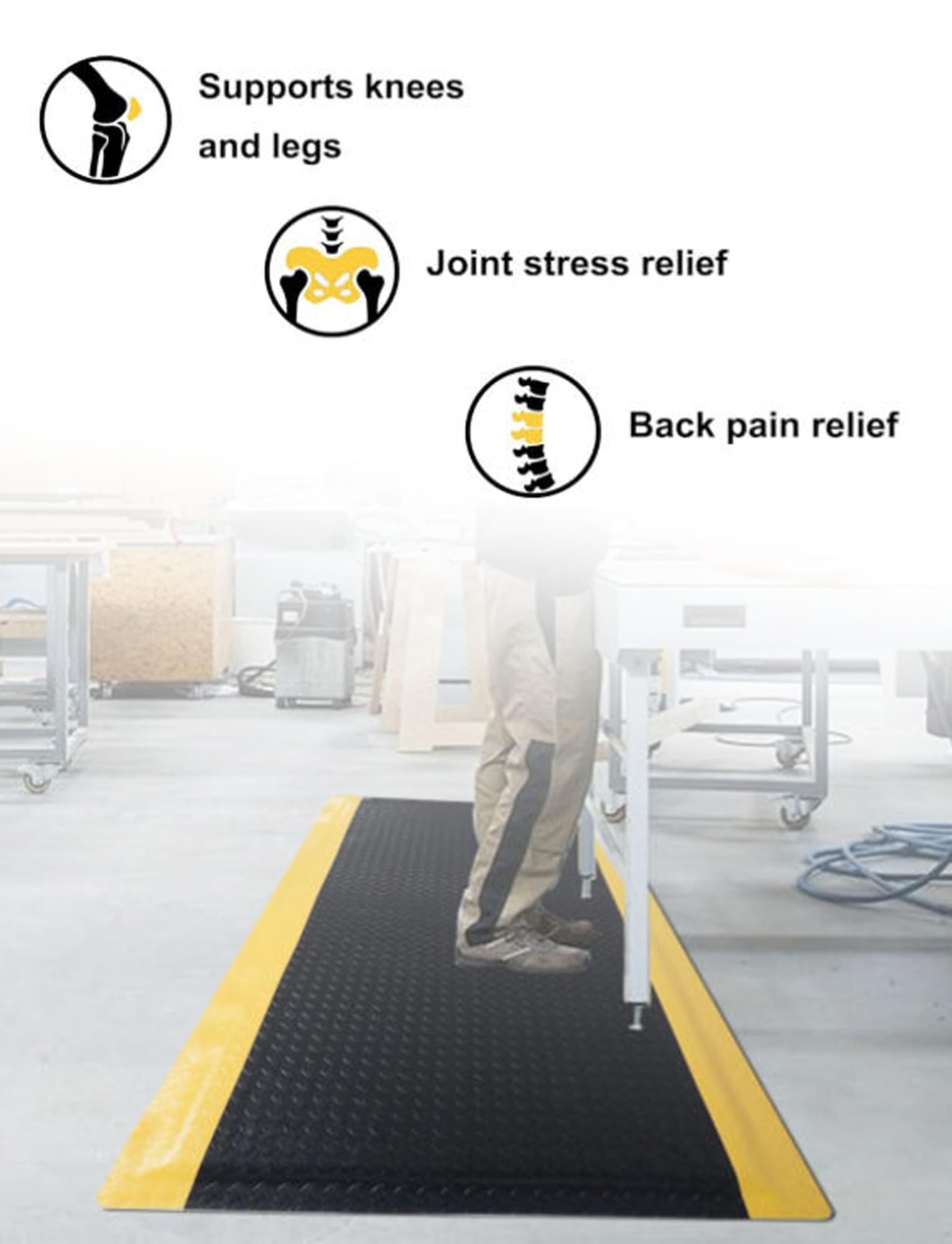 Alfombrilla ergonómica antifatiga para Estar de pie, Alfombrilla antifatiga para Taller, Almohadilla conductora ESD, Negra - 50 x 130 cm,Black-50X130CM