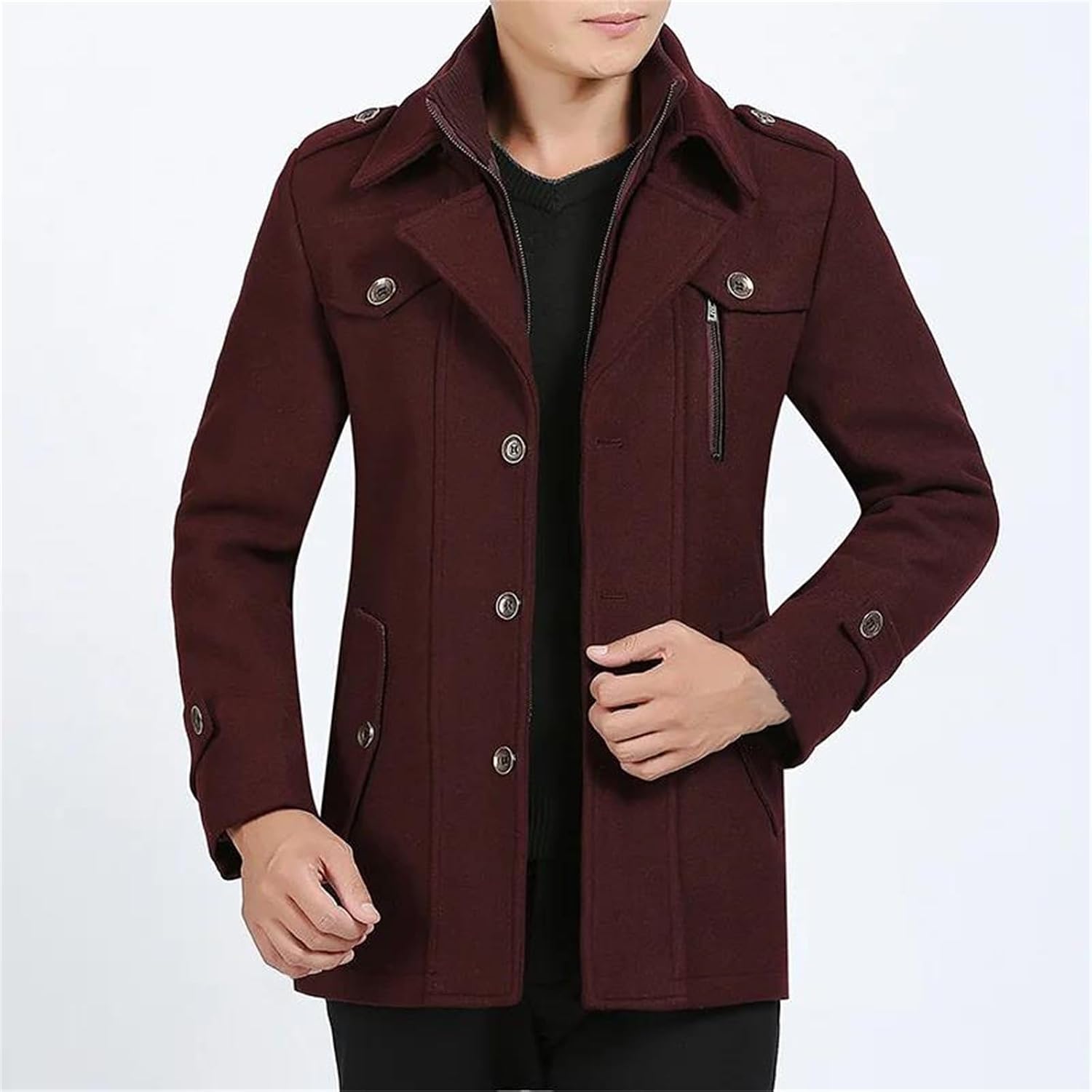 Men's Woolen Coats Winter Business Casual Warm Wool Wind-Breaker Jackets Outdoor Street Wear Overcoat