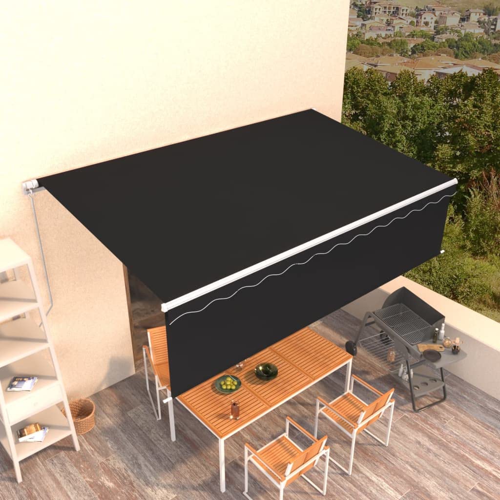 vidaXL Auvent Rétractable Manuel avec Store Banne Pliable Jardin Balcon Terrasse Patio Extérieur Protection Contre Rayons UV 5x3 m Anthracite