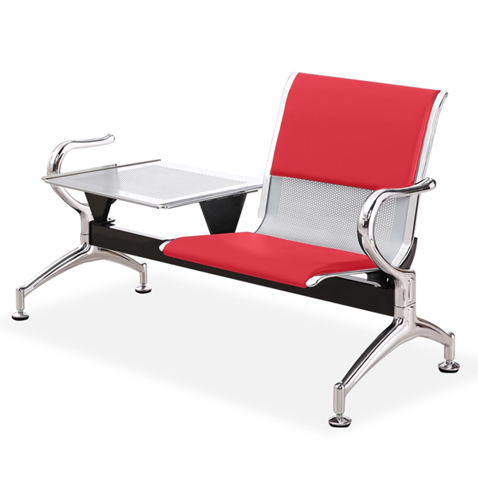 ASerZenith Steel Reception Bench With Armrests - Comfortable Seating For Waiting Rooms, Airports, Banks, And Hospitals - Includes Coffee Table,Rouge