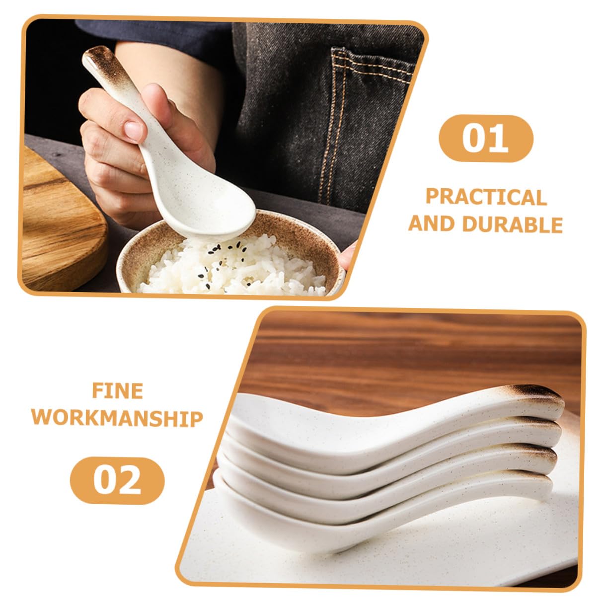 5 pièces Cuillères Céramique Japonaise Résistantes Chaleur pour Soupe Ramen Riz Porridge Service Quotidien