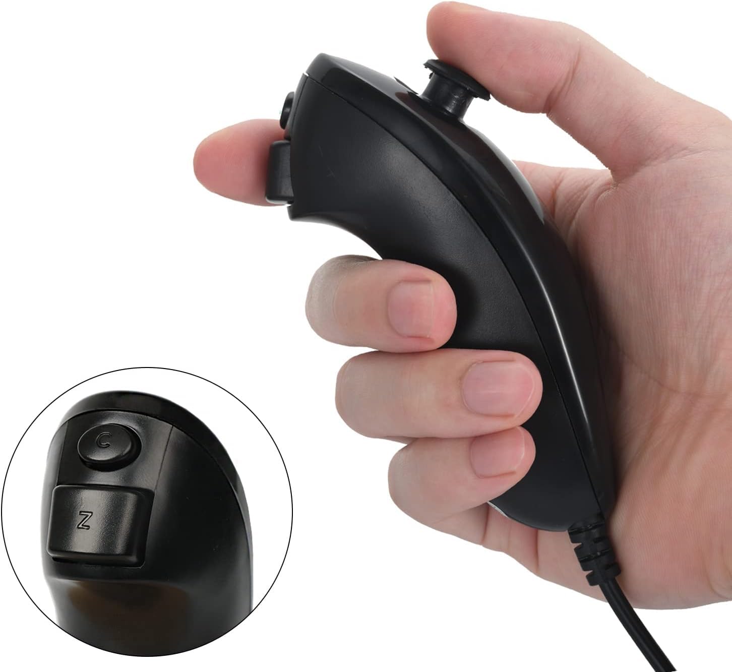 Nunchuck Controller, 2 Pack Nunchuck Controller Replacement for wii Nunchuck Controller Joystick Gamepad, Compatible with Nintendo Wii & Wii U Console (Black+White) - Image 3