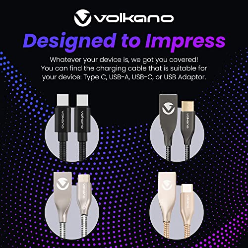 Volkano Iron Series Usb C To Usb A Cable - Fast Charging Cord Type C Charger W/Reinforced Metal Spring, Usb C Cable To Usb Cable A Charger Cord, 15W Ultra Power & Sync Delivery, Champagne Gold, 6 Ft #TOP6