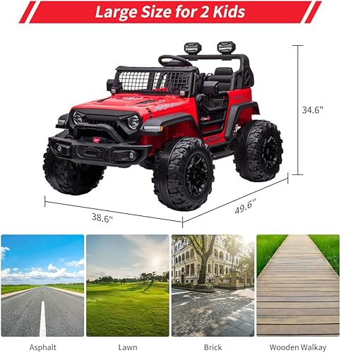 Miniatura 7 de Auto de paseo para niños de 24 V con control remoto, 2 asientos de 20 pulgadas, vehículo eléctrico a batería con luz LED, gran espacio de