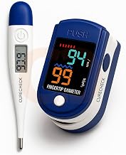 SO711 Blue Pulse Oximeter Fingertip | Blood Oxygen Saturation Monitor Fingertip, SpO2 Fingertip Monitor, AAA Battery Included | With Digital Thermometer