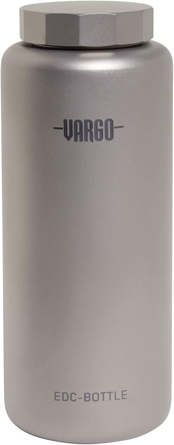 Vargo Titanium EDC Bottle | 1 Liter (34 oz.) Ultralight Titanium Water Bottle 100% Biocompatible for Fresh Tasting Water – Model T-462