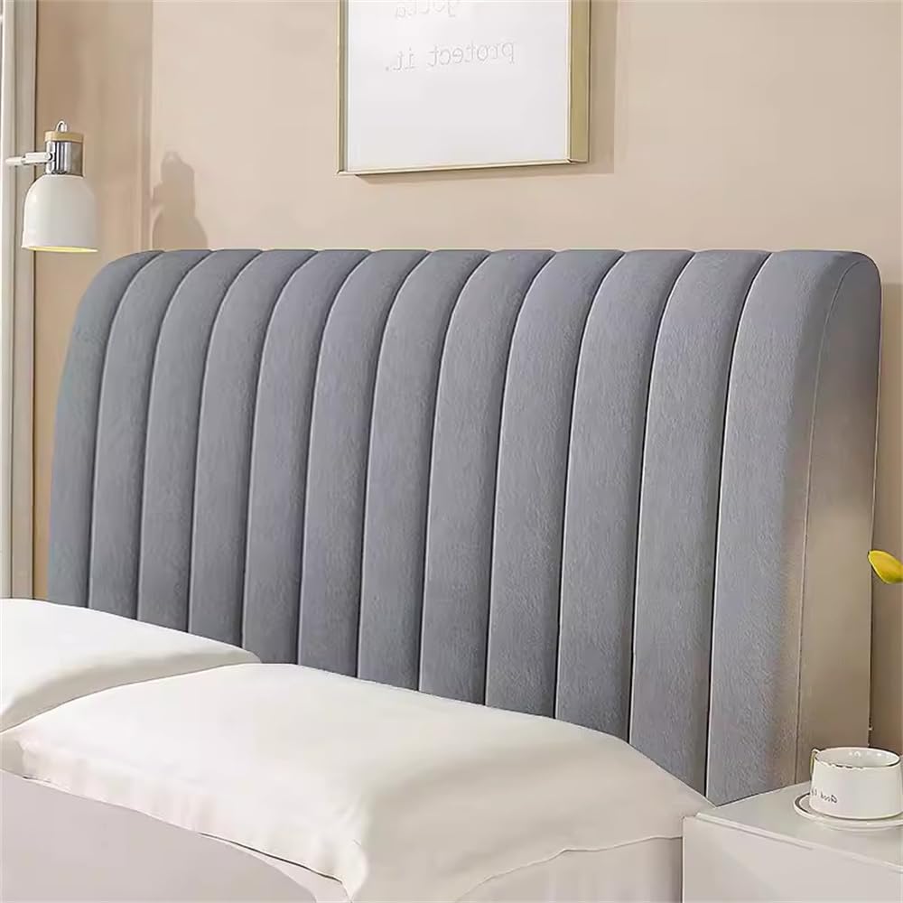 Hearda Velvet Elastic Bed Headboard Cover, All-inclusive Universal Dustproof Protector Cover, Soft Thick Headboard Slipcover Stripe Bed Head Cover For Bedroom Decor, Washable (190cm,Dark Gray)