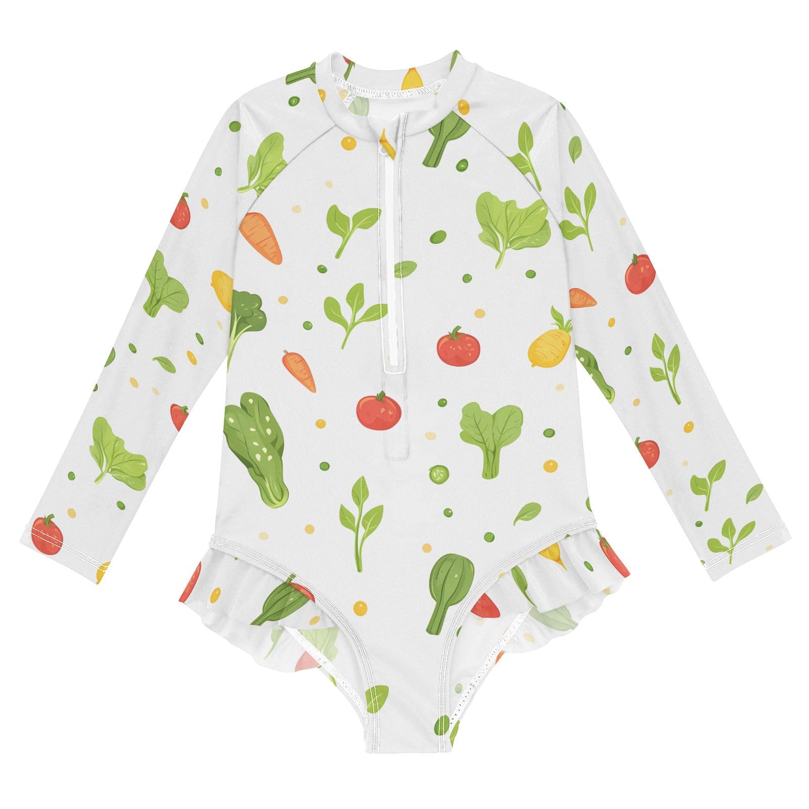 ALAZA Swimsuit for Girls Long Sleeve Rashguard Bathing Suit Vegetables White Quick Dry 4T