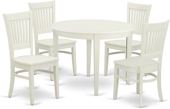 East West Furniture BOVA5-LWH-W 5 Piece Dining Room Furniture Set Includes a Round Kitchen Table and 4 Dining Chairs, 42x42 Inch, Linen White