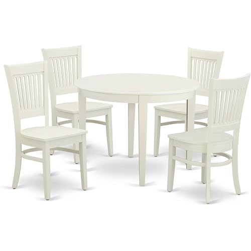 East West Furniture BOVA5-LWH-W 5 Piece Dining Room Furniture Set Includes a Round Kitchen Table and 4 Dining Chairs, 42x42 Inch, Linen White