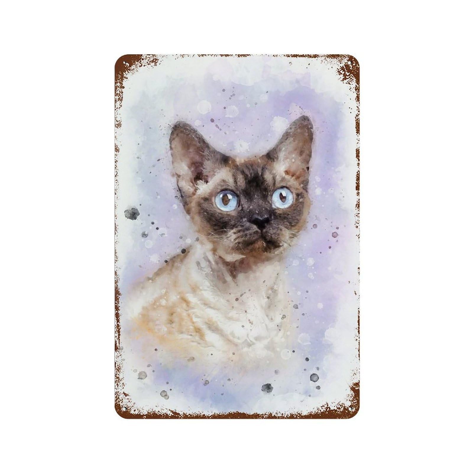 Devon Rex Cat Watercolor Weathered Tin Sign 11.8"x7.9", Vintage Wall Decor for Garage, Pub Or Kitchen