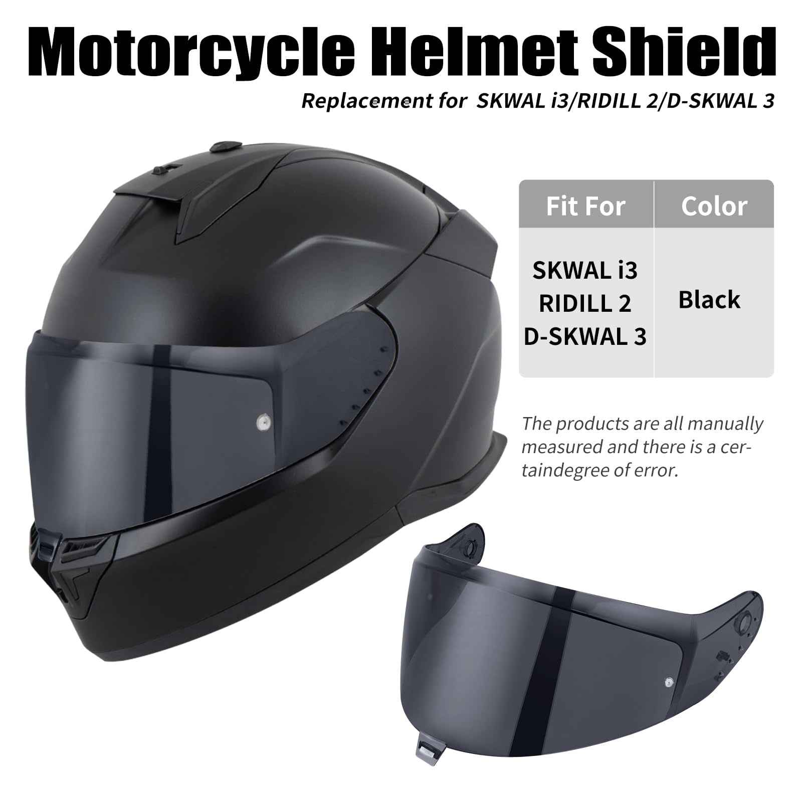 Helmvisier für SKWAL i3/RIDILL 2/ D-SKWAL 3,Motorradhelm Visier,Motorrad Windschutz Helm Objektiv Visier,Integralhelm Visier UV-Beständig,Motorradhelm Visier Ersatz (Schwarz)