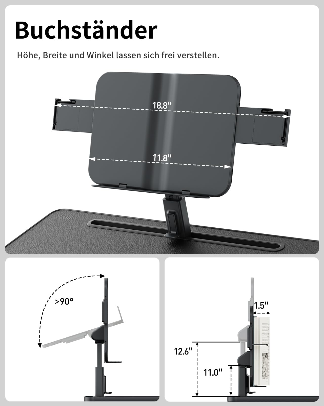 SAIJI Table pour ordinateur portable [Premium XXL, extra large] avec pupitre de lecture réglable en hauteur, table de lit polyvalente de qualité supérieure, pliable, avec tiroir (noir)