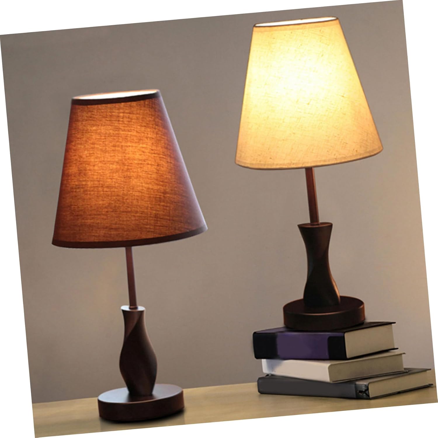 POPETPOP Wooden Table Lamp Modern Cloth Art Desk Lamp Dimmable Led for Bedroom Decor