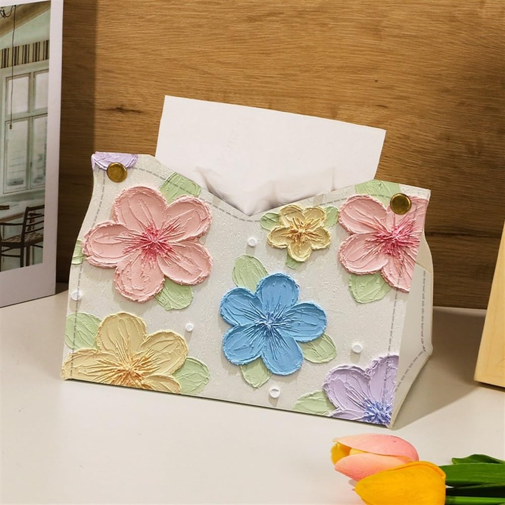 Boîte à mouchoirs avec étui en Cuir PU orné de peintures à l'huile colorées et Distributeur de Serviettes de Bureau
