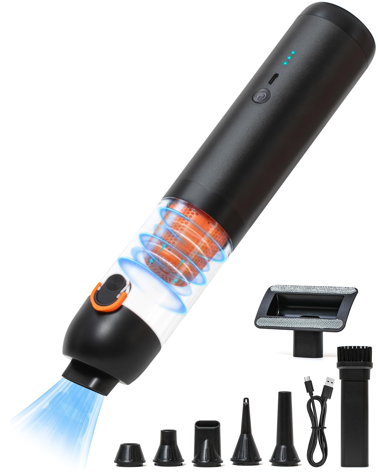 Smofrees Car Vacuum, 4-in-1 Portable Mini Cordless Car Vacuum with 19000pa Suction Power, Lightweight Small Vacuum Cleaners for Small Work Areas, Vehicles, Desks, and Computer Keyboards