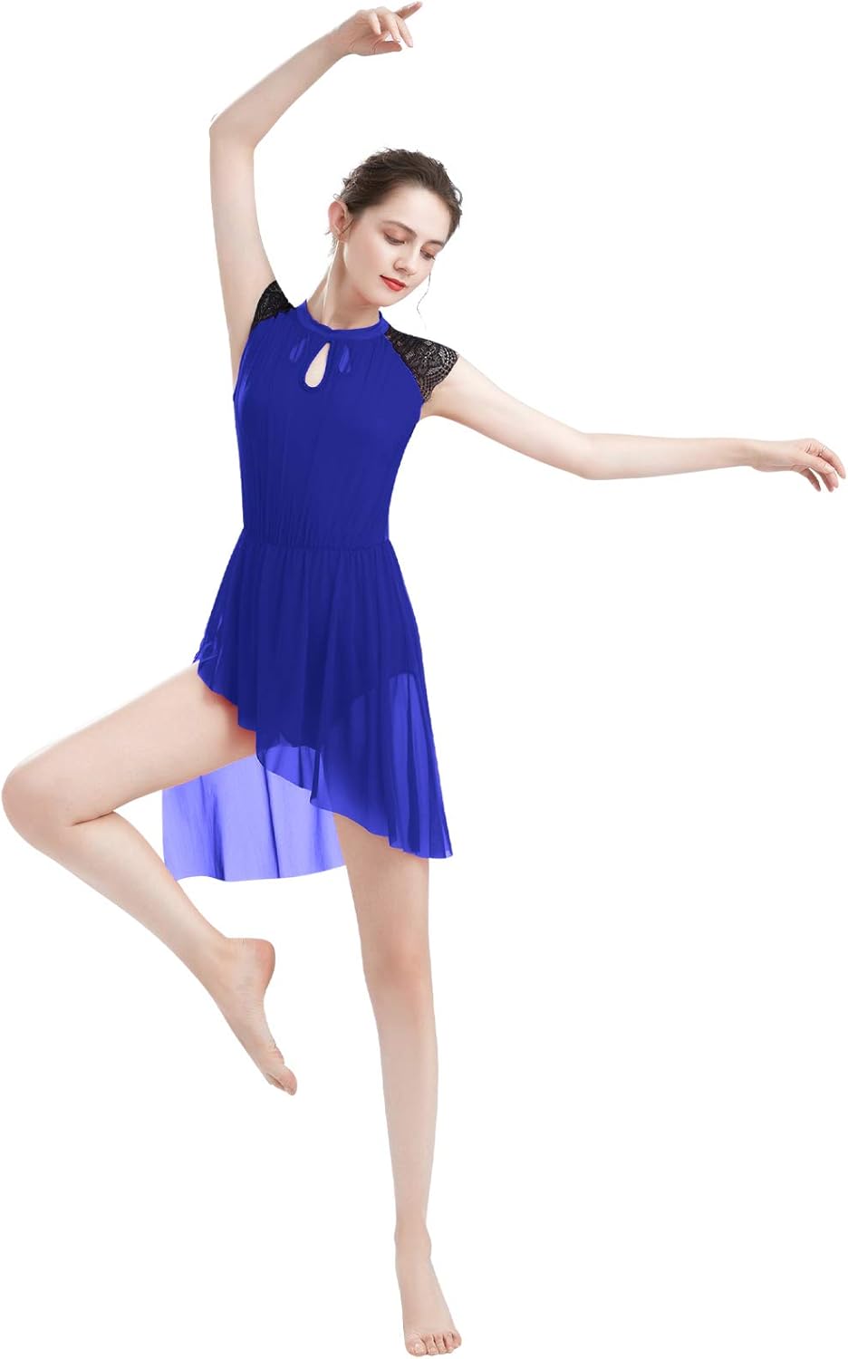 ODASDO Women Elegant Lyrical Dance Dress Lace Cap Sleeve Asymmetrical Tulle Skirt Leotard Contemporary Costume XS-XL - Image 6