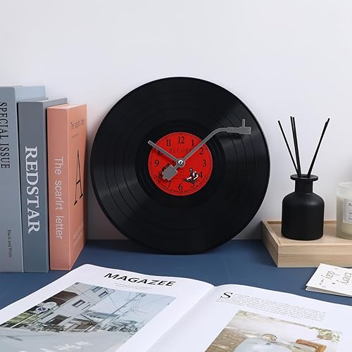 Miniatura 3 de NOLITOY Reloj de pared de disco de vinilo, reloj silencioso sin tictac, reloj de pared para sala de música de los años 50 para decoración de sala de