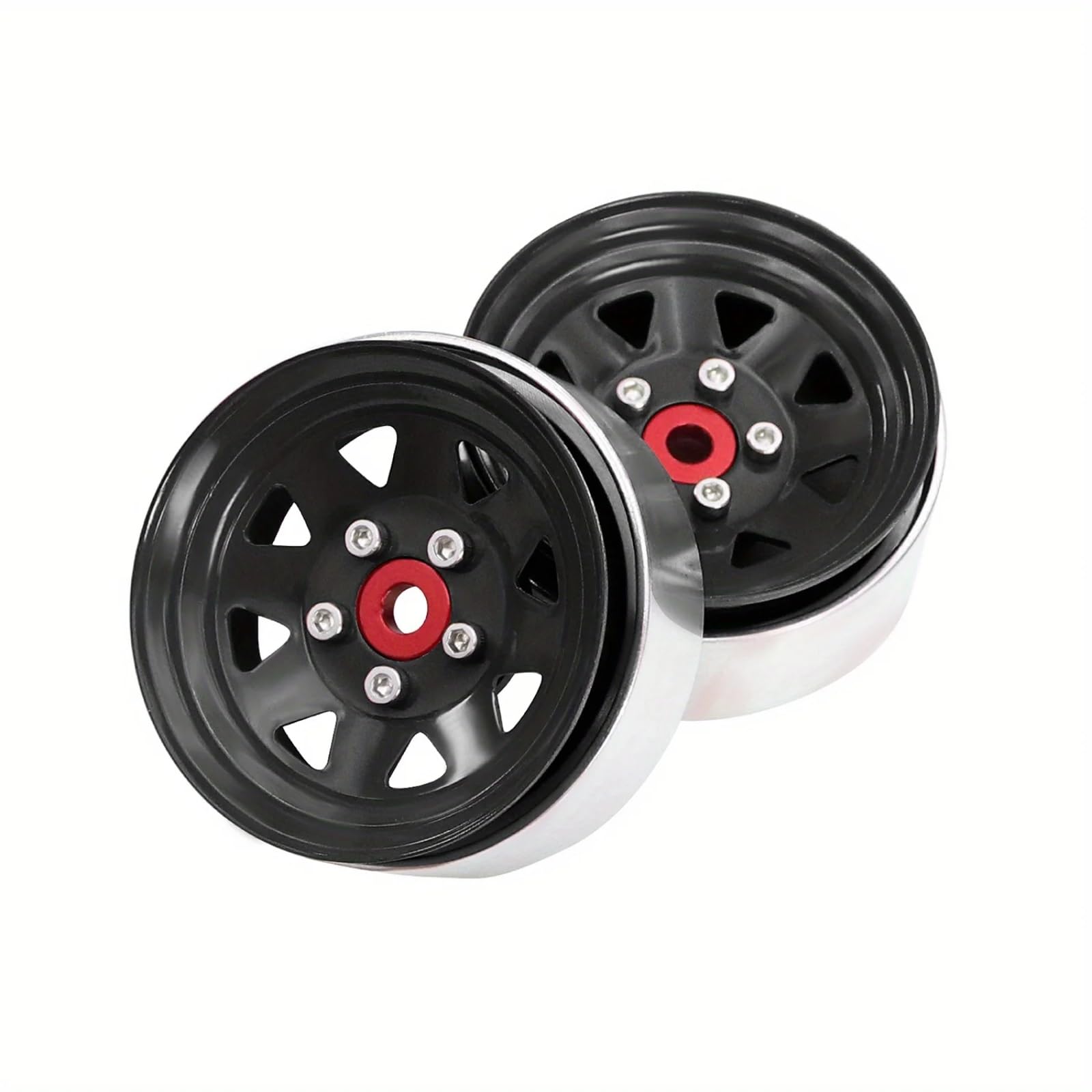RC Beadlock Cerchi Ruota Per Axial Per SCX10 Per Capra Per TRX4 1/10 Alluminio Acciaio 1.9" Mozzo Ruota Beadlock Cerchione Deep Dish Stampato Ricambi Auto RC(Black)