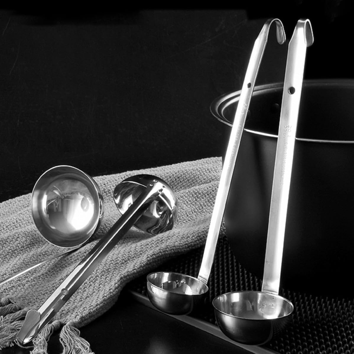 Stainless Steel Ounce Cooking Spoon Set, 3 Pieces with Long Handle