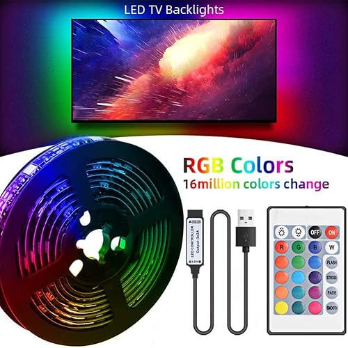 Miniatura 2 de Tira de luces LED RGB, luces LED ultra largas que cambian de color con control remoto de 24 teclas, luces LED USB para dormitorio, habitación,