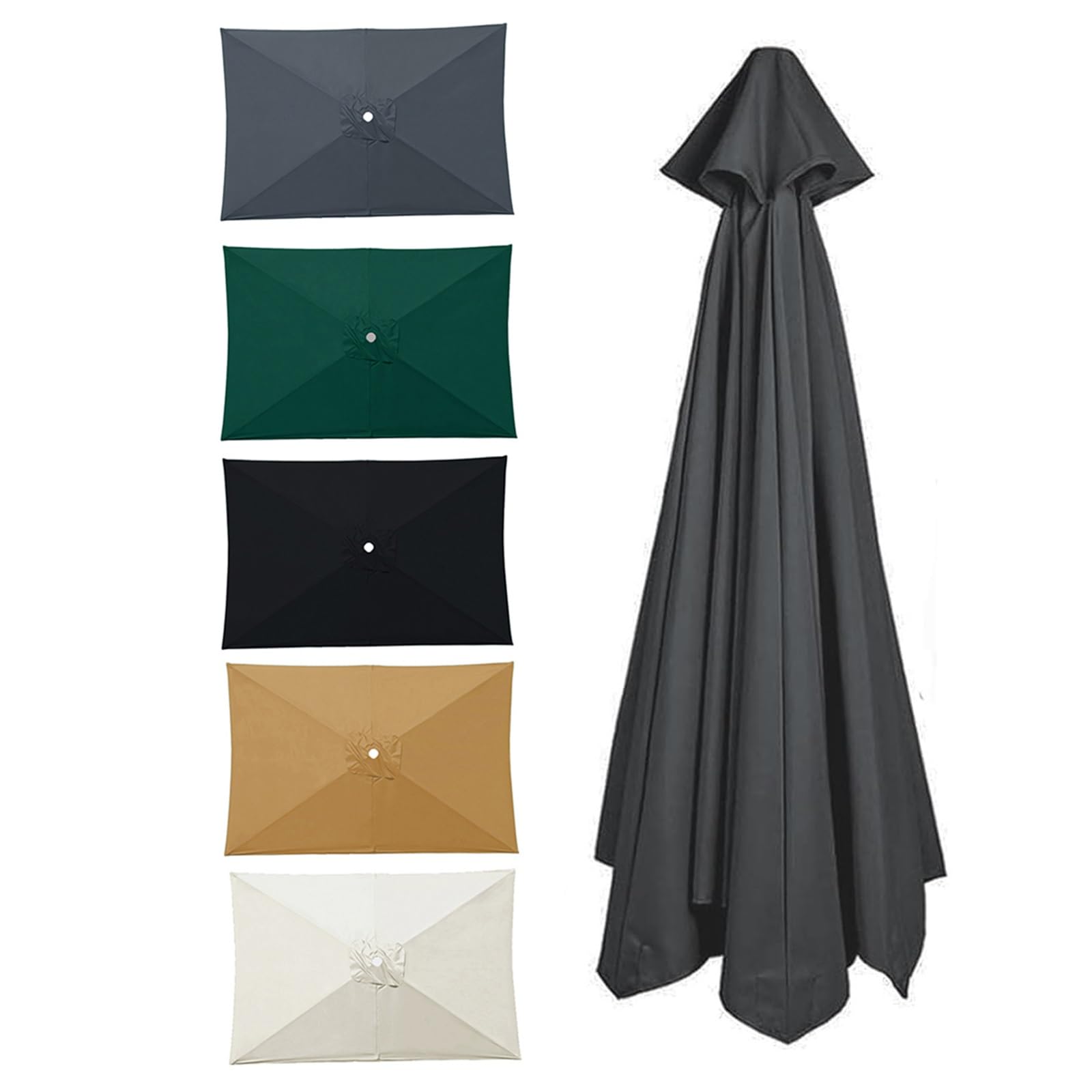 Telo di Ricambio per Ombrellone, Copertura Ombrellone Rettangolare 3x2m a 4/6/8 Stecche, Telo Parasole di Ricambio in Poliestere, Impermeabile e Protezione UV50+ per Giardino(Grey,2.1x1.40m)
