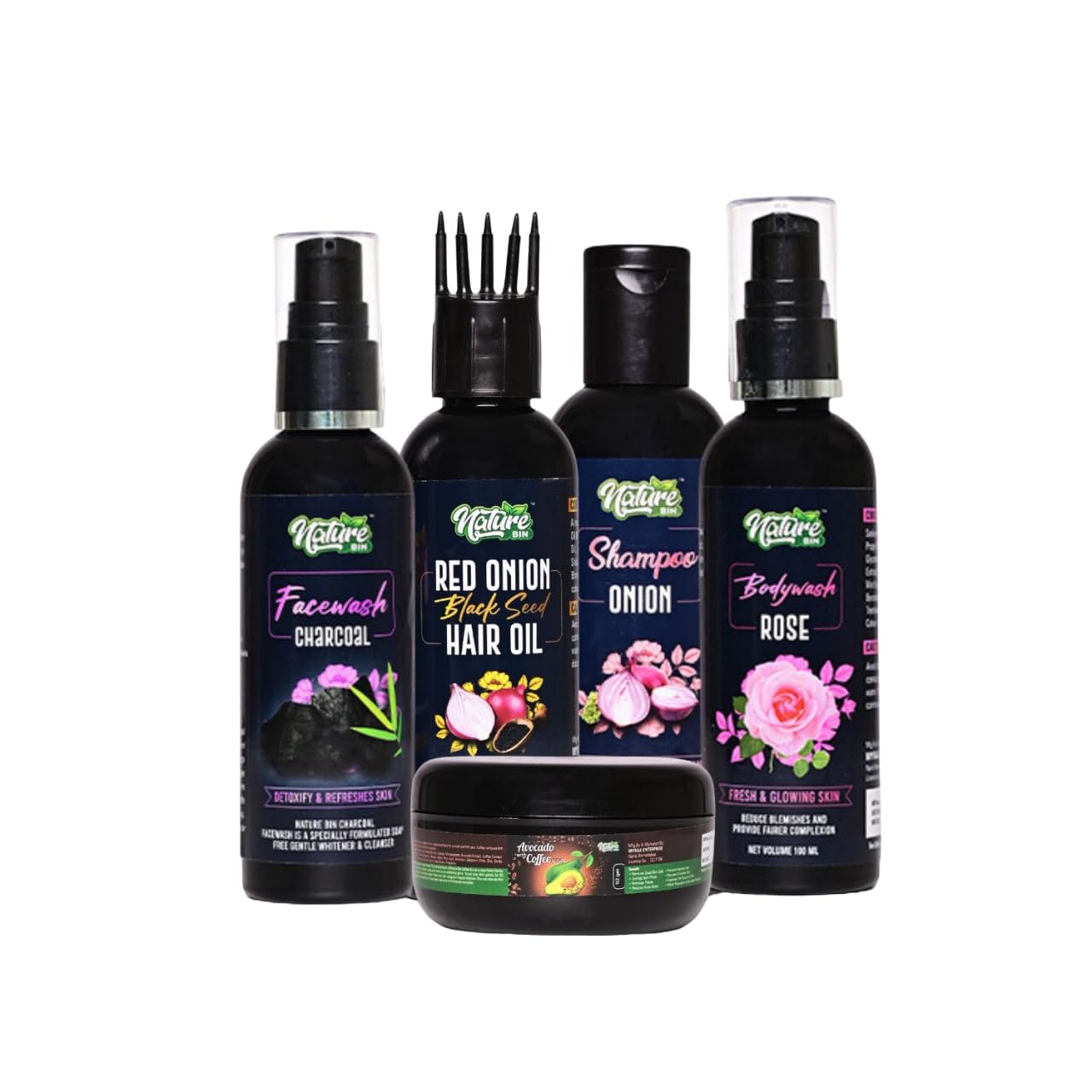 NATURE BIN Onion Hair Oil Onion Shampoo Charcoal face wash Rosę Body Wash Avocado With Coffee Scrub Combo 100 ML Each-image-43