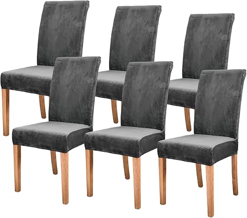 Juego de 6 fundas de terciopelo suave para sillas de comedor, fundas elásticas para sillas de comedor y sillas Parsons, lavables y extraíbles, color