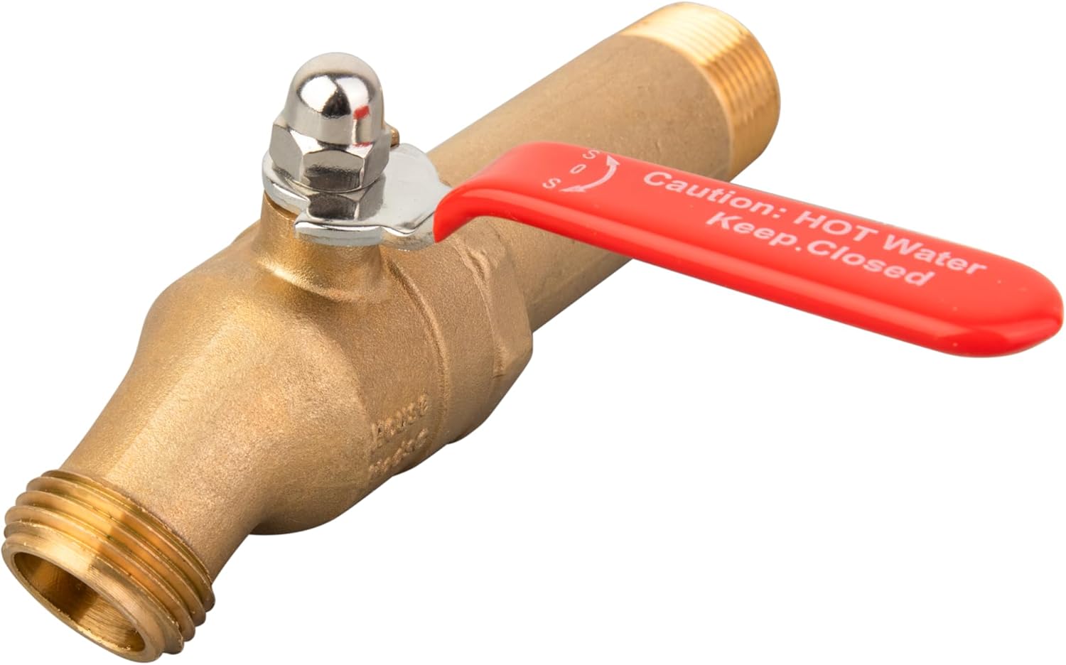 HMP011 LF Brass 3/4" MNPT Water Heater Drain/Flush Valve(Full Port, Ball Valve, 3 inch Shank, 180 degree Handle W/Garden Hose Cap and Thread Tape)