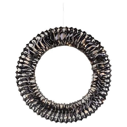 URBNLIVING 30/40cm Round Pearl Gold Black Iridescent Light Up LED Festive Decorative Christmas Wall Door Hanging Wreath Battery Operated Pre Lit Decoration Ornament Lights Xmas Décor