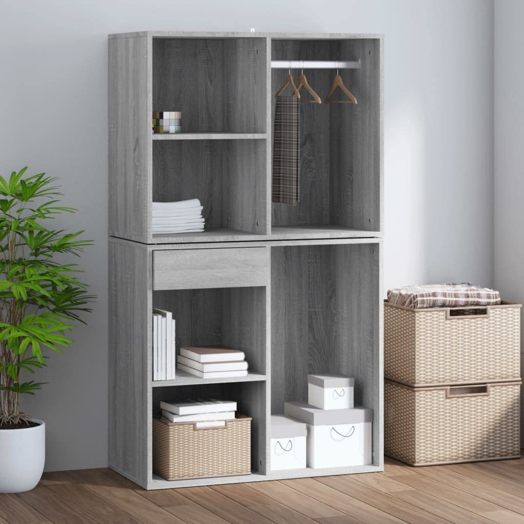 Regal aus Holzwerkstoff Grau Sonoma 80x40x65 cm | Für Make-up und Accessoires, viel Stauraum, mit Wandhalterung, einfache Montage