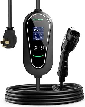 Level 2 EV Charger, 32 Amp 240V, Portable Electric Vehicle Charger with 25ft Cable, J1772 Connector Compatible with All PHEV/EV, NEMA 14-50 Plug