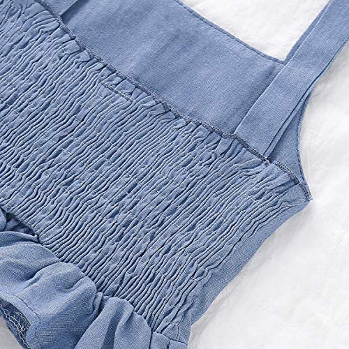 Toddler Baby Girl Halter Denim Outfits Set Ruffled Strap Crop Tops+Short Pants with Bowknot Belt Summer Clothes Set (Denim, 12-18 Months)